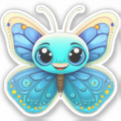 Niedlicher Whimsical Blue Kids Butterfly Cartoon G Aufkleber (Vorderseite)