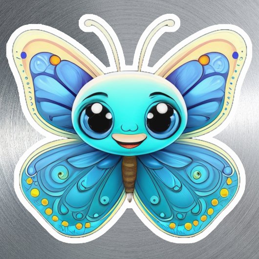 Niedlicher Whimsical Blue Kids Butterfly Cartoon G Aufkleber