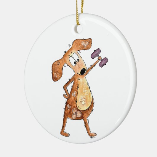 Niedlicher Whimsical Brown Hund Heften Keramik Ornament (Links)