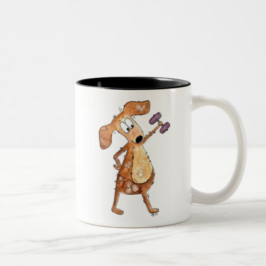 Niedlicher Whimsical Brown Hund Heften Zweifarbige Tasse (Rechts)