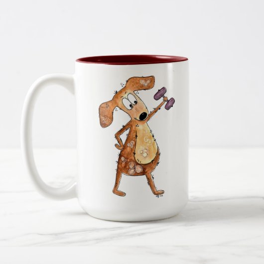 Niedlicher Whimsical Brown Hund Heften Zweifarbige Tasse (Links)