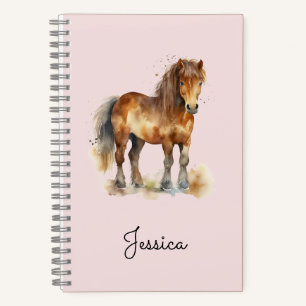 Niedlicher Whimsical Brown Pony Script Name Horse Notizblock