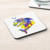 Niedlicher Whimsical Colorful Shark in Floor Getränkeuntersetzer (Linke Seite)