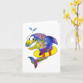 Niedlicher Whimsical Colorful Shark in Floor Karte (Gelbe Blume)
