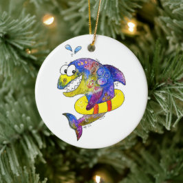 Niedlicher Whimsical Colorful Shark in Floor Keramik Ornament