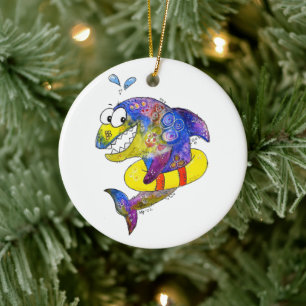 Niedlicher Whimsical Colorful Shark in Floor Keramik Ornament
