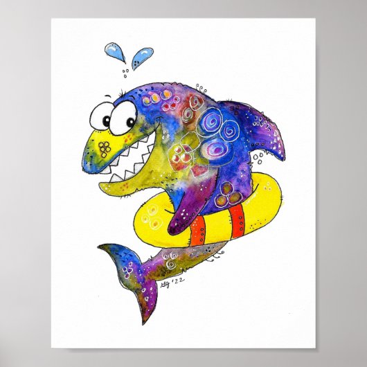 Niedlicher Whimsical Colorful Shark in Floor Poster (Vorne)