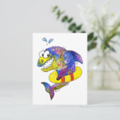 Niedlicher Whimsical Colorful Shark in Floor Postkarte (Stehend Vorderseite)