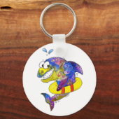 Niedlicher Whimsical Colorful Shark in Floor Schlüsselanhänger (Vorderseite)
