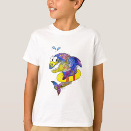 Niedlicher Whimsical Colorful Shark in Floor T-Shirt