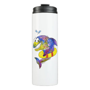 Niedlicher Whimsical Colorful Shark in Floor Thermosbecher