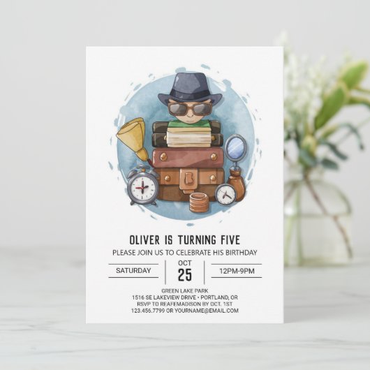 Niedlicher Whimsical Detection Geburtstag Einladung (Stehend Vorderseite)