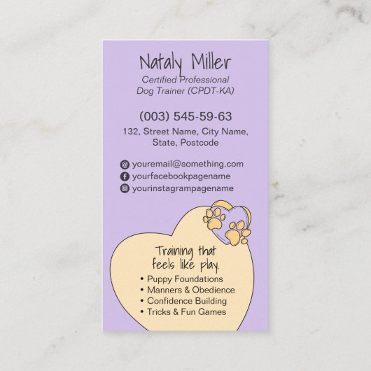 Niedlicher Whimsical Dog Trainer Visitenkarte (Rückseite)