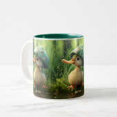 Niedlicher Whimsical Duck Mushroom Hat Personalisi Zweifarbige Tasse (Vorderseite Links)