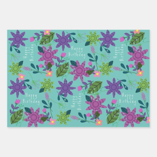 Niedlicher Whimsical farbenfroher Blumenglücklich  Geschenkpapier Set (Vorderseite 3)