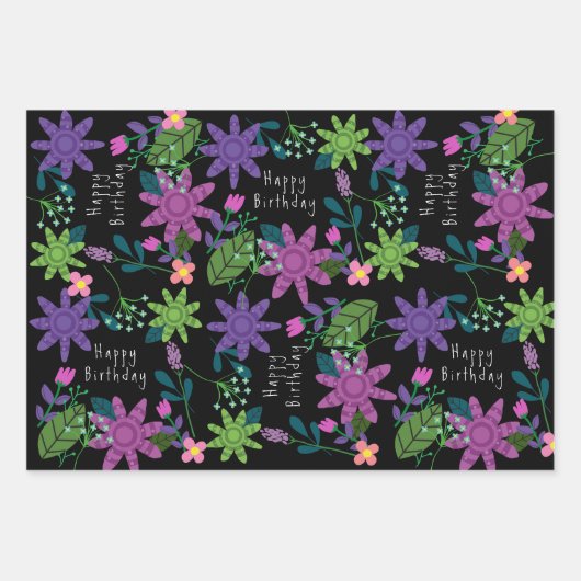 Niedlicher Whimsical farbenfroher Blumenglücklich Geschenkpapier Set (Vorderseite 2)