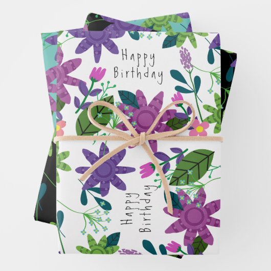 Niedlicher Whimsical farbenfroher Blumenglücklich Geschenkpapier Set (Beispiel)