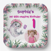 Niedlicher Whimsical Floral Sea Lion Girly Kinderg Pappteller (Vorderseite)
