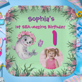 Niedlicher Whimsical Floral Sea Lion Girly Kinderg Pappteller