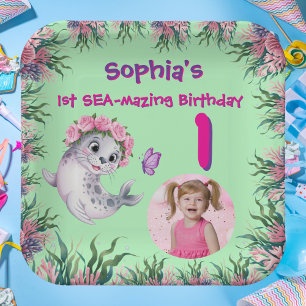 Niedlicher Whimsical Floral Sea Lion Girly Kinderg Pappteller