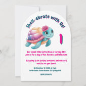 Niedlicher Whimsical Floral Turtle Girly Kindergeb Einladung (Vorderseite)