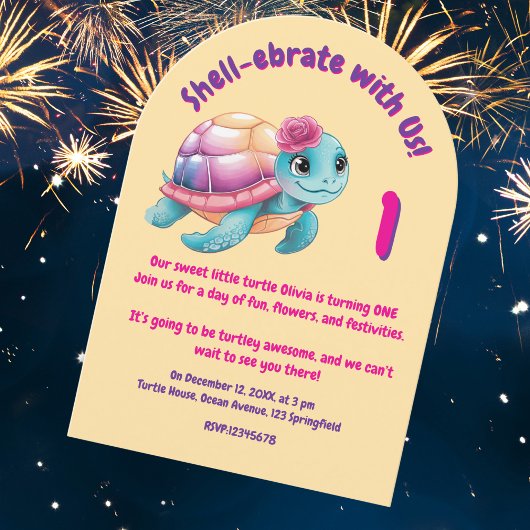 Niedlicher Whimsical Floral Turtle Girly Kindergeb Einladung