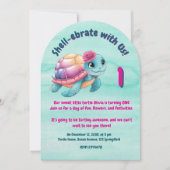 Niedlicher Whimsical Floral Turtle Girly Kindergeb Einladung (Vorderseite)