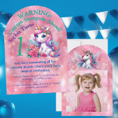 Niedlicher Whimsical Floral Unicorn Foto Kindergeb Einladung