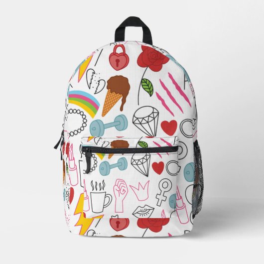 Niedlicher Whimsical Girl Power Doodle Retro Bedruckter Rucksack (Vorderseite)
