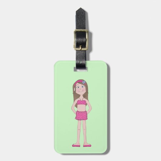 Niedlicher Whimsical Girly Girl Cartoon Zeichnend Gepäckanhänger (Vorderseite vertikal)