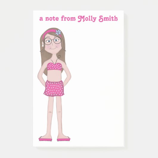 Niedlicher Whimsical Girly Girl Cartoon Zeichnend Post-it Klebezettel (Vorderseite)