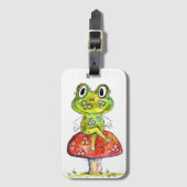Niedlicher Whimsical Green Frosch auf Toadstool Gepäckanhänger (Vorderseite Vertikal)