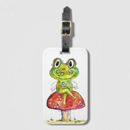 Niedlicher Whimsical Green Frosch auf Toadstool Gepäckanhänger