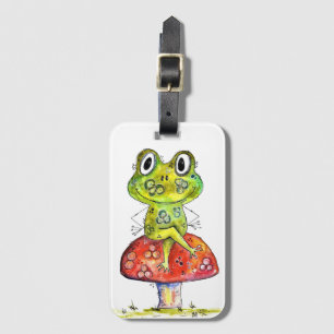 Niedlicher Whimsical Green Frosch auf Toadstool Gepäckanhänger
