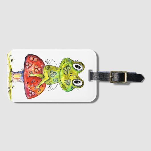 Niedlicher Whimsical Green Frosch auf Toadstool Gepäckanhänger (Vorderseite (Horizontal))