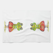 Niedlicher Whimsical Green Frosch auf Toadstool Geschirrtuch (Horizontal)