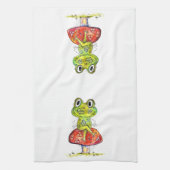 Niedlicher Whimsical Green Frosch auf Toadstool Geschirrtuch (Vertikal)