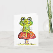 Niedlicher Whimsical Green Frosch auf Toadstool Karte (Vorderseite)