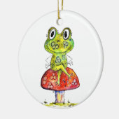 Niedlicher Whimsical Green Frosch auf Toadstool Keramik Ornament (Links)