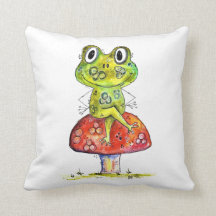 Niedlicher Whimsical Green Frosch auf Toadstool