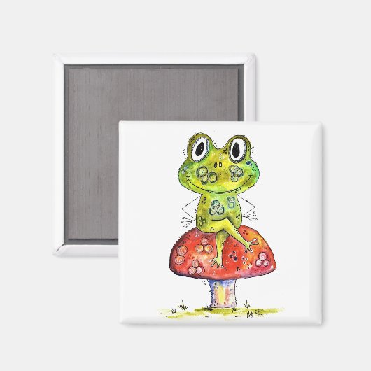 Niedlicher Whimsical Green Frosch auf Toadstool Magnet (Vorderseite/Rückseite)