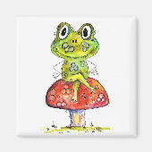 Niedlicher Whimsical Green Frosch auf Toadstool Magnet (Vorne)