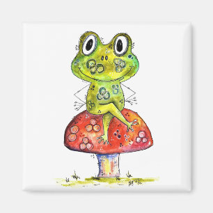 Niedlicher Whimsical Green Frosch auf Toadstool Magnet