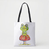 Niedlicher Whimsical Green Frosch auf Toadstool Tasche (Vorderseite)