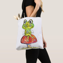 Niedlicher Whimsical Green Frosch auf Toadstool Tasche