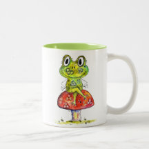 Niedlicher Whimsical Green Frosch auf Toadstool