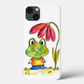 Niedlicher Whimsical Green Frosch unter einer rote Case-Mate iPhone Hülle (Rückseite)