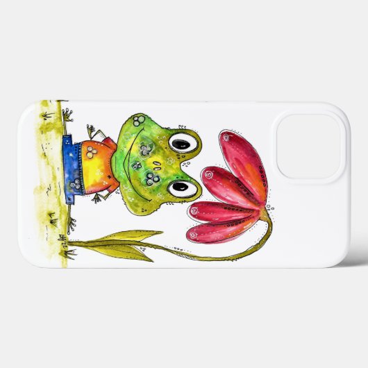 Niedlicher Whimsical Green Frosch unter einer rote Case-Mate iPhone Hülle (Rückseite (Horizontal))