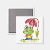 Niedlicher Whimsical Green Frosch unter einer rote Magnet (Vorderseite/Rückseite)