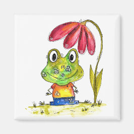 Niedlicher Whimsical Green Frosch unter einer rote Magnet